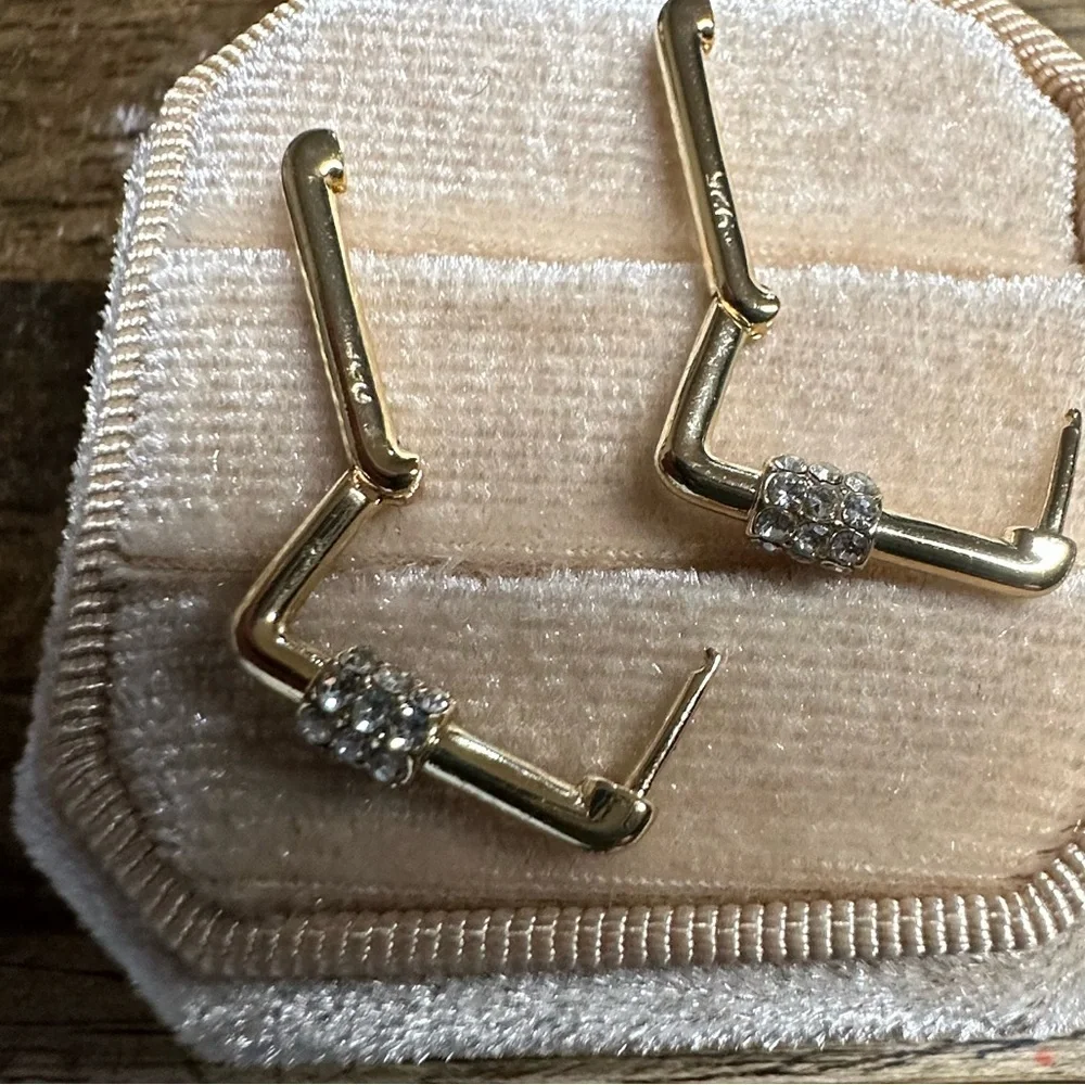 Gold 14k vermeil pave hoops Earrings simulated diamonds